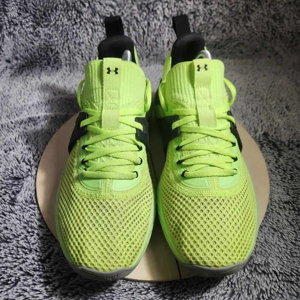 Under Armour Project Rock 4 HOVR Bull Neon Volt Green Black Mens Size 9.5 - Picture 3 of 9